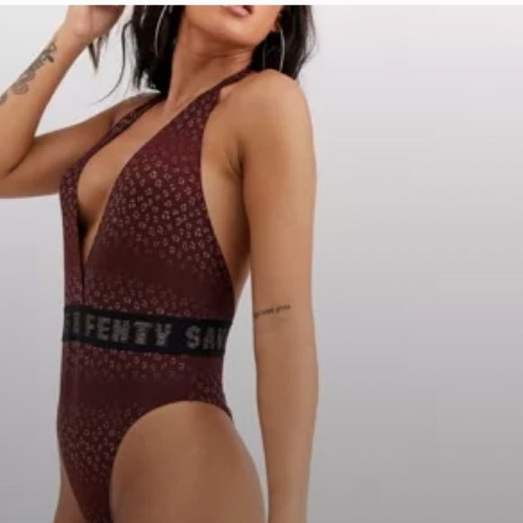 Savage X Fenty purple leopard bodysuit legging set halter thong gym leotard smal - Picture 1 of 9